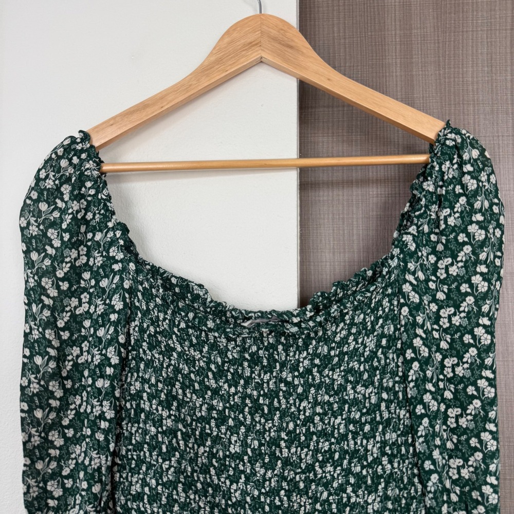 Reformation Green Pinto Top Parsley Floral Print Smocked Blouse Size Medium - Picture 11 of 13